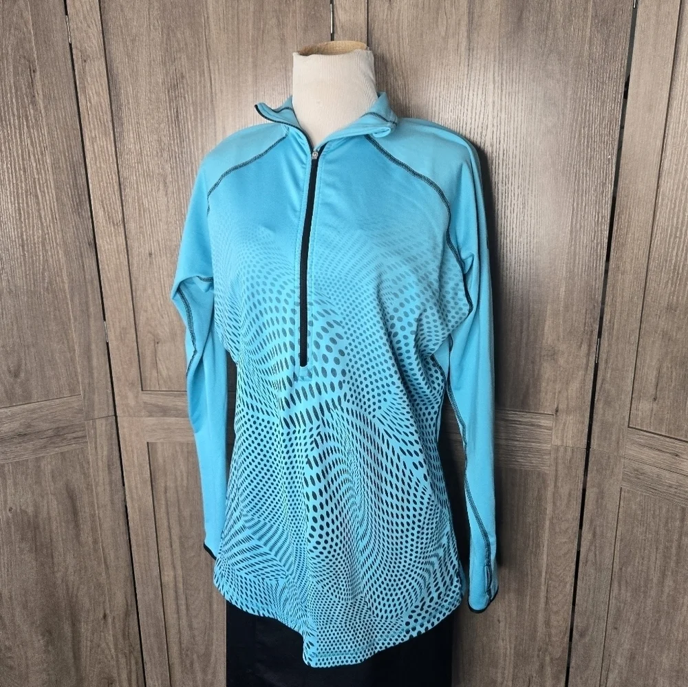Nike Pro Dri-Fit Activewear Top Long Sleeve 1/2 Zip Dot-Printed Blue